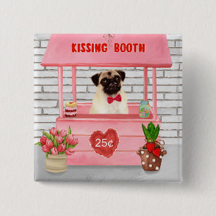 Pug Hund Valentindagen Kissing Booth Knapp