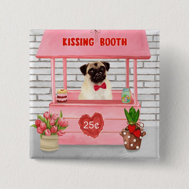 Pug Hund Valentindagen Kissing Booth Knapp (Framsida)