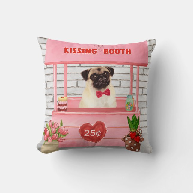 Pug Hund Valentindagen Kissing Booth Kudde (Framsida)