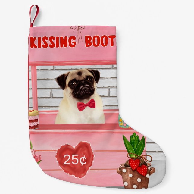 Pug Hund Valentindagen Kissing Booth Liten Julstrumpa (Framsidan)
