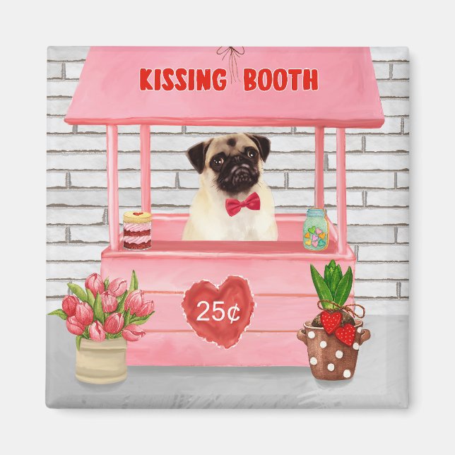 Pug Hund Valentindagen Kissing Booth Magnet (Framsidan)