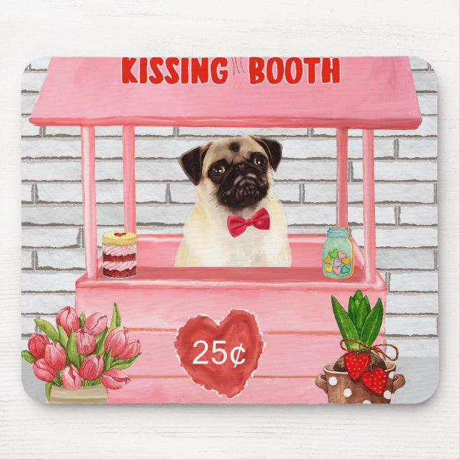 Pug Hund Valentindagen Kissing Booth Musmatta (Framsidan)