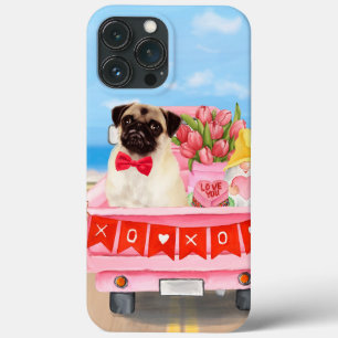 Pug Hund Valentine Day Lastbil Hearts