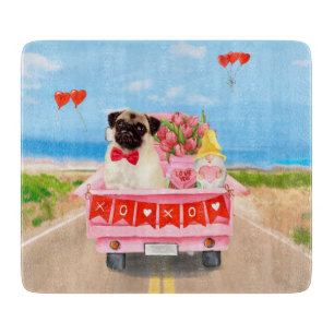Pug Hund Valentine Day Lastbil Hearts