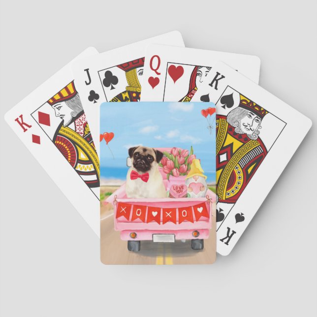 Pug Hund Valentine Day Lastbil Hearts Casinokort (Baksidan)