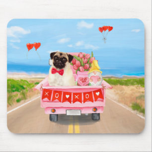 Pug Hund Valentine Day Lastbil Hearts Musmatta