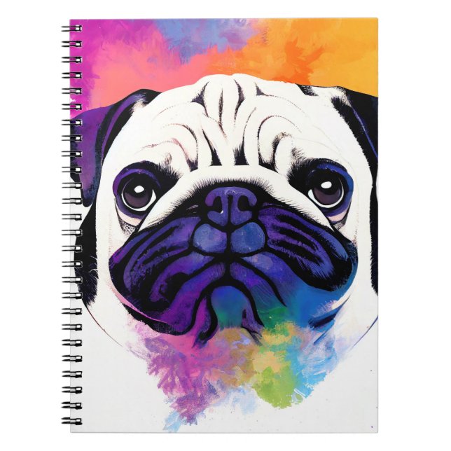 Pug Hund Vild Natur Animal Färg Art Painting Anteckningsbok (Framsidan)