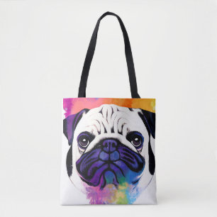 Pug Hund Vild Natur Animal Färg Art Painting Tygkasse