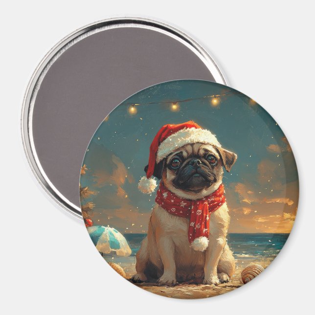 Pug Hund Vintage Beach Magnet (Front/Back)