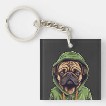 Pug Hund Wearing Grönt Hoodie