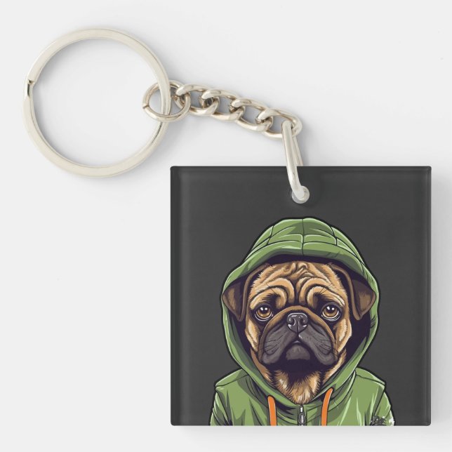 Pug Hund Wearing Grönt Hoodie (Framsidan)