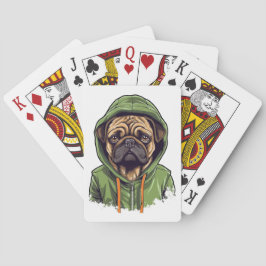 Pug Hund Wearing Grönt Hoodie Casinokort