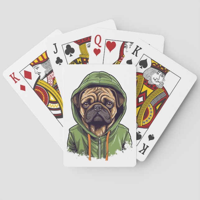 Pug Hund Wearing Grönt Hoodie Casinokort (Baksidan)