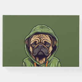 Pug Hund Wearing Grönt Hoodie Gästböcker