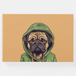 Pug Hund Wearing Grönt Hoodie Gästböcker