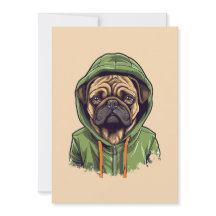 Pug Hund Wearing Grönt Hoodie