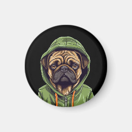 Pug Hund Wearing Grönt Hoodie Magnet