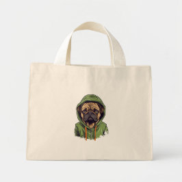 Pug Hund Wearing Grönt Hoodie Mini Tygkasse