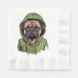 Pug Hund Wearing Grönt Hoodie Pappersservett