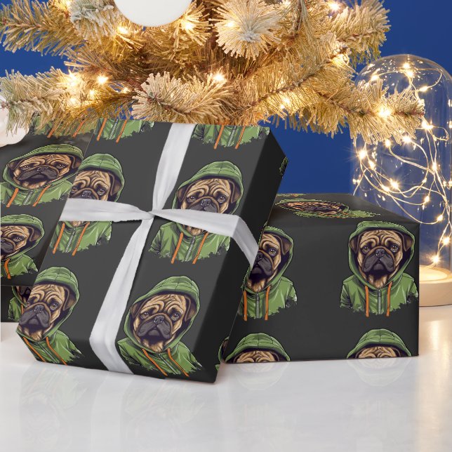 Pug Hund Wearing Grönt Hoodie Presentpapper (Helgdagar)