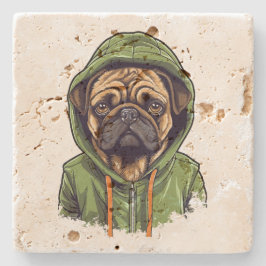 Pug Hund Wearing Grönt Hoodie Stenunderlägg