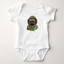 Pug Hund Wearing Grönt Hoodie T Shirt