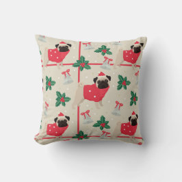 Pug Hund Wearing Sweater & Santa Hat Kudde