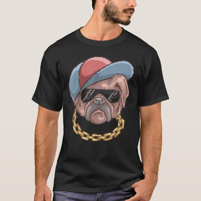 Pug Hundägare Pixel Art T Shirt (Framsida)