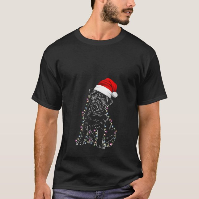 Pug Hundar Brev Träd jul Hat Sweater Julafton Lig T Shirt (Framsida)
