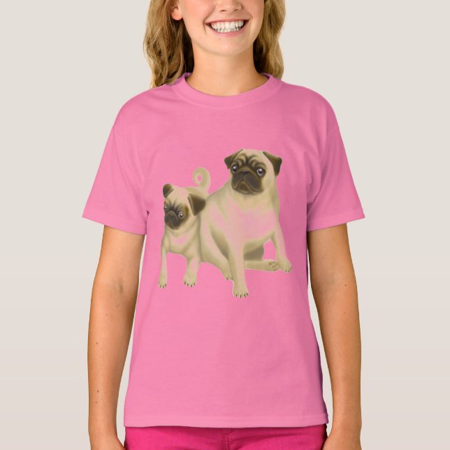 Pug Hundar Girls Baby Doll T-Shirt (Framsida)