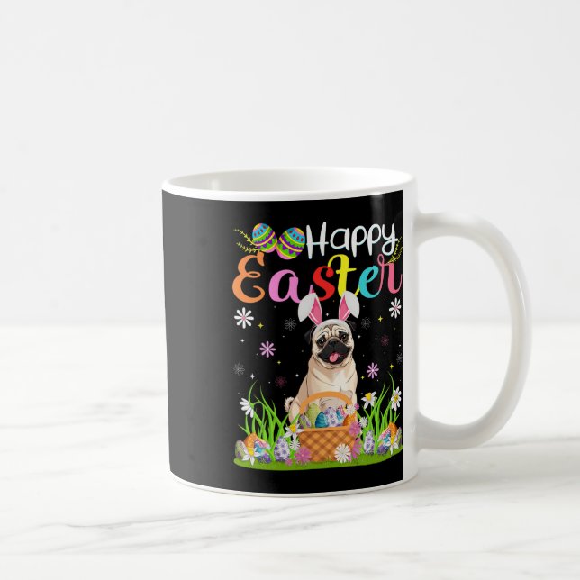 Pug Hundar Glad påsk Egg Hunt Bunny Ear Påsk Kaffemugg (Höger)
