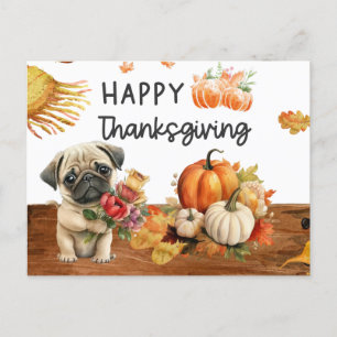 PUG Hundar Happy thanksgiving Day, vattenfärg Helg Vykort