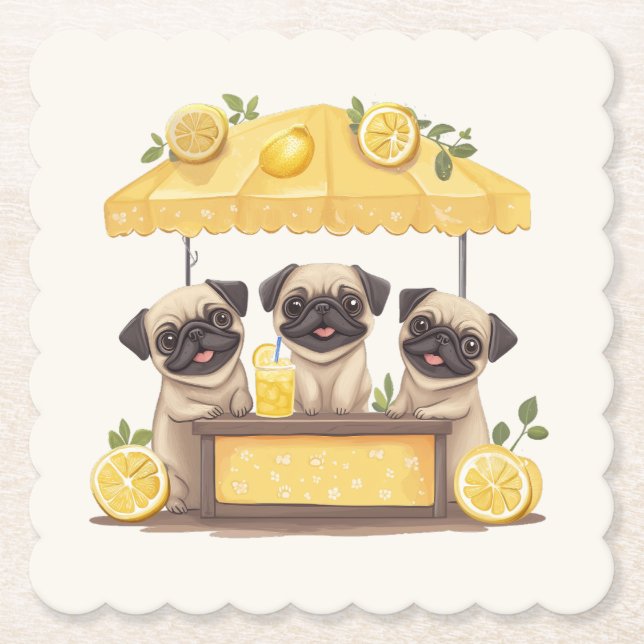 Pug Hundar Lemonade stativ Underlägg Papper (Framsida)