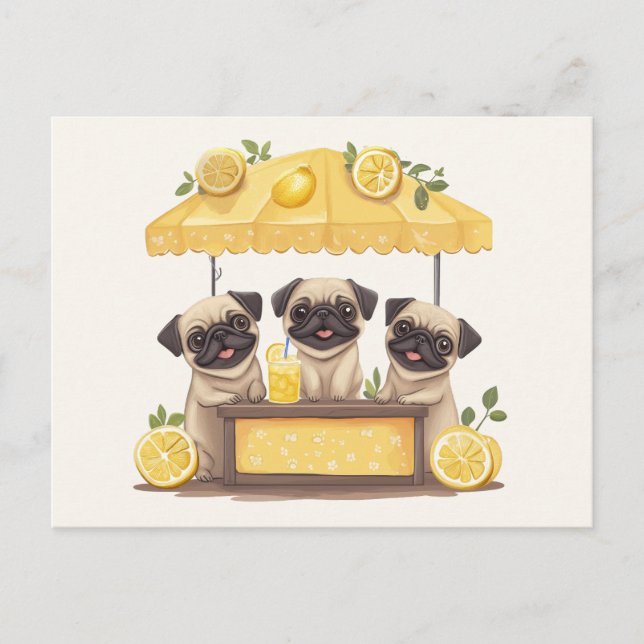 Pug Hundar Lemonade stativ Vykort (Framsida)