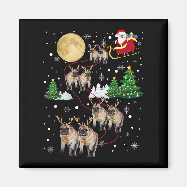 Pug Hundar Träd Jul Tröja Xmas Husdjur Djur Gör Magnet (Framsidan)