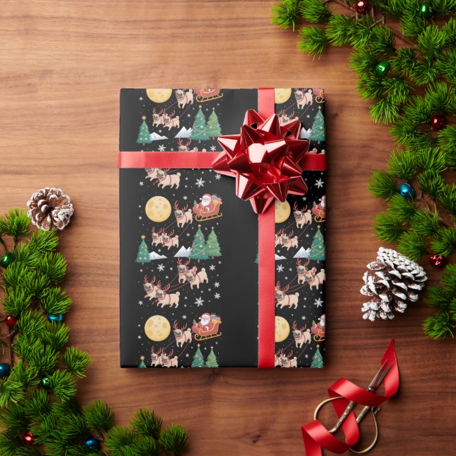 Pug Hundar Träd Jul Tröja Xmas Husdjur Djur  Presentpapper (Julgåva)