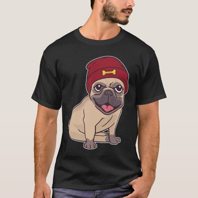 Pug i mössa Classic  23 T Shirt (Framsida)