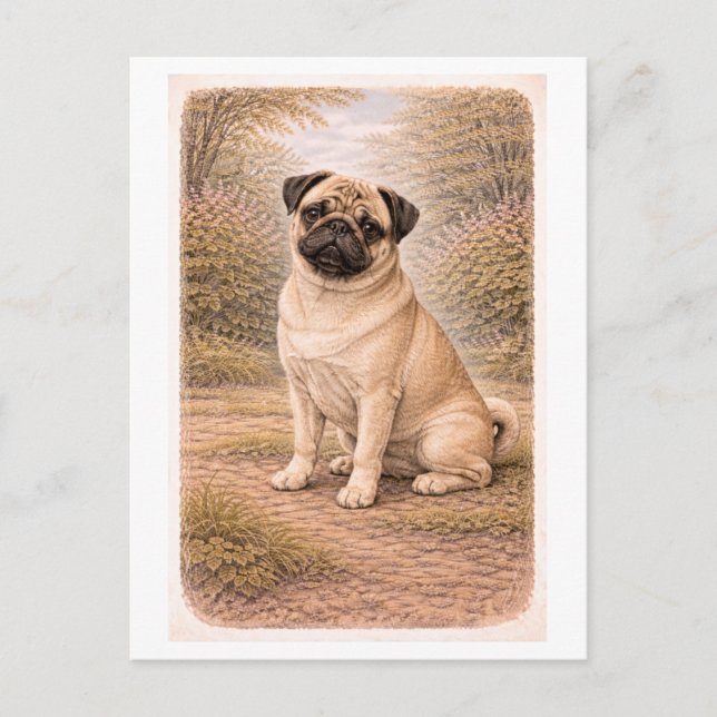 Pug i vintage-stil vykort (Framsida)
