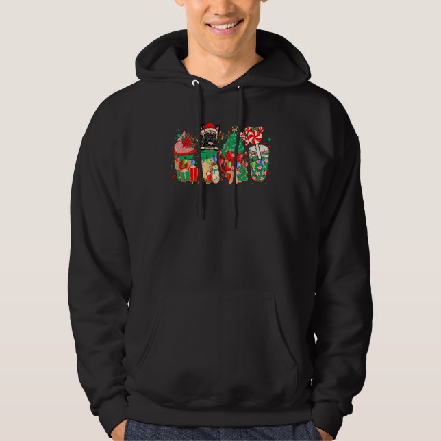 Pug Iced Latte Snowmen Sweets Snow Christmas Coffe Hoodie (Framsida)