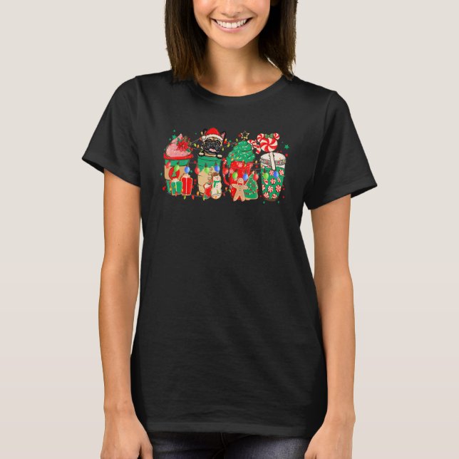 Pug Iced Latte Snowmen Sweets Snow Christmas Coffe T Shirt (Framsida)