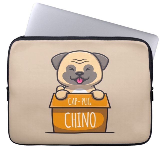 Pug in a Kopp - Cap-Pug-Chino Laptop Fodral (Framsidan)
