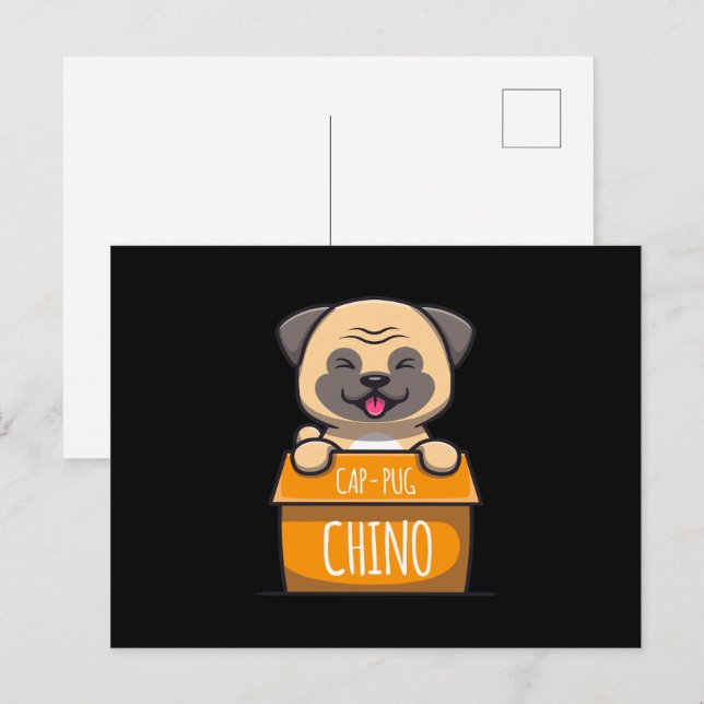 Pug in a Kopp - Cap-Pug-Chino Vykort (Fram/baksida)