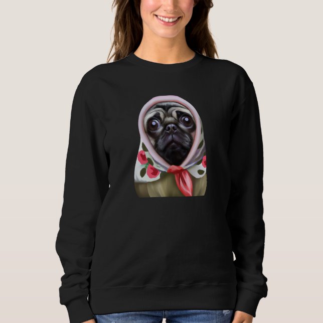 Pug in Babushka, Pug Design for Pug Lovers, Polish T Shirt (Framsida)