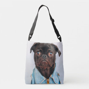 Pug in Denim Jackey Cute Adsible Hund Puppy Axelväska