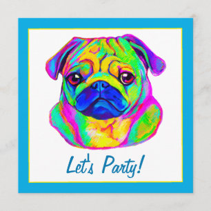 Pug in Färger födelsedag Inbjudningar