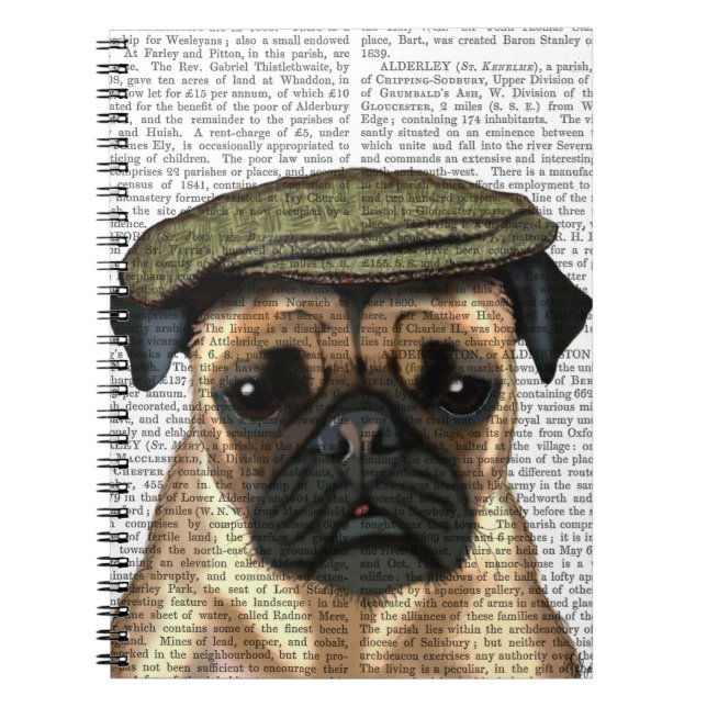 Pug in Flat Cap Anteckningsbok Med Spiral (Framsidan)