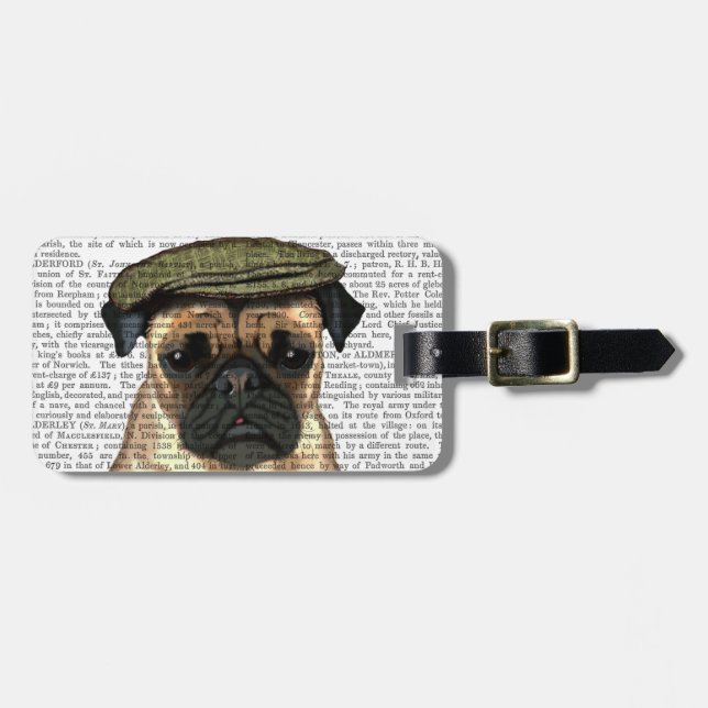 Pug in Flat Cap Bagagebricka (Horisontell Framsida)