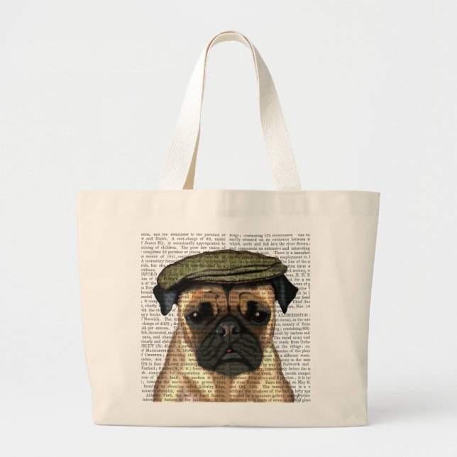Pug in Flat Cap Jumbo Tygkasse (Framsidan)