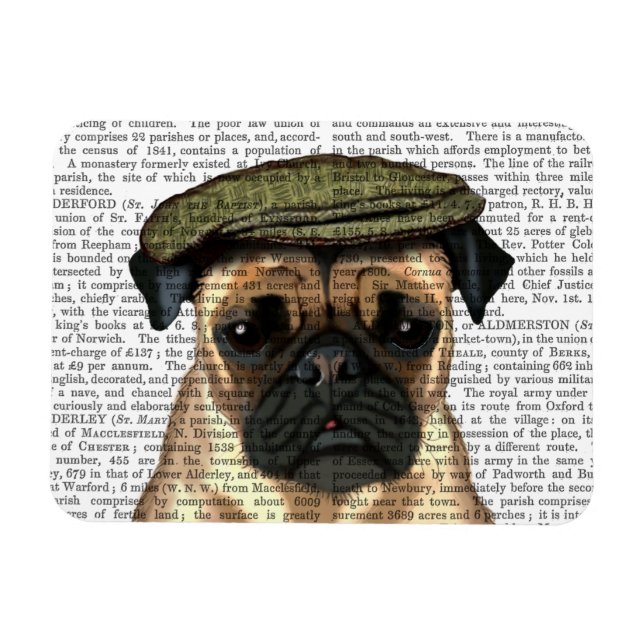 Pug in Flat Cap Magnet (Horisontell)