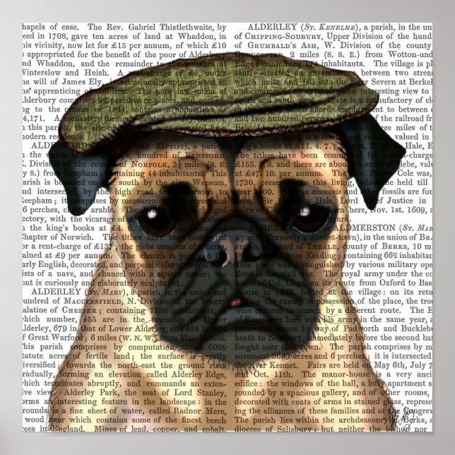 Pug in Flat Cap Poster (Framsidan)